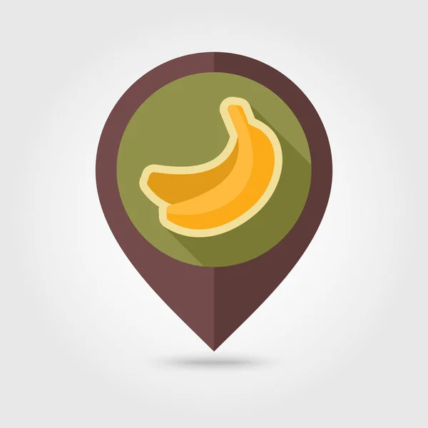 Icône de carte à broches plates banane. Fruits tropicaux — Image vectorielle