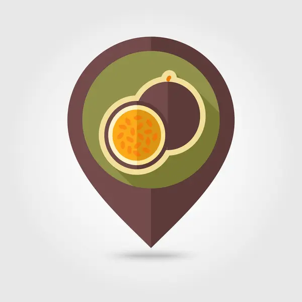 Passionfruit flat pin map. Тропические фрукты — стоковый вектор