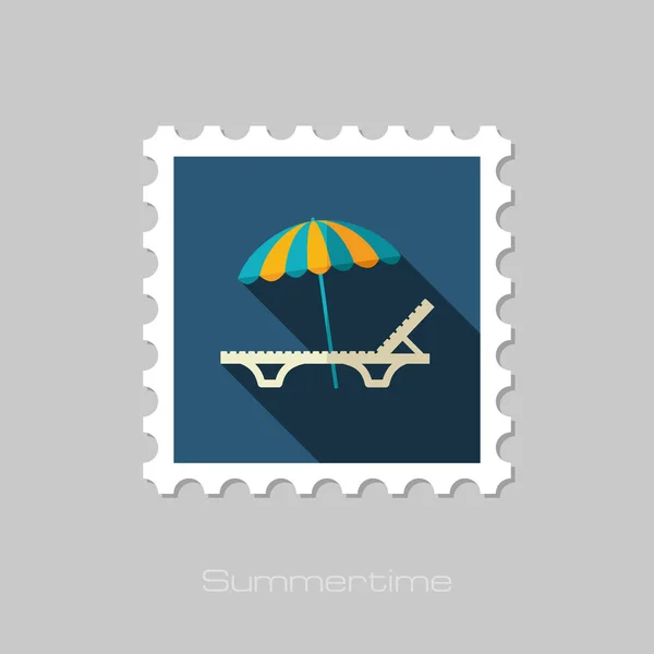 Praia chaise lounge com selo guarda-chuva. Férias — Vetor de Stock