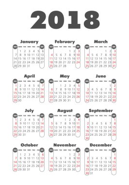 Vektör cep 2018 yılı takvimi