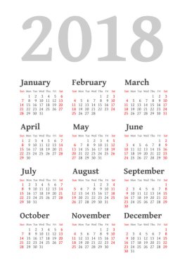 Vektör cep 2018 yılı takvimi