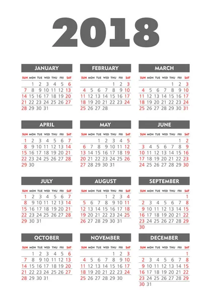 Poche vectorielle 2018 année calendrier — Image vectorielle