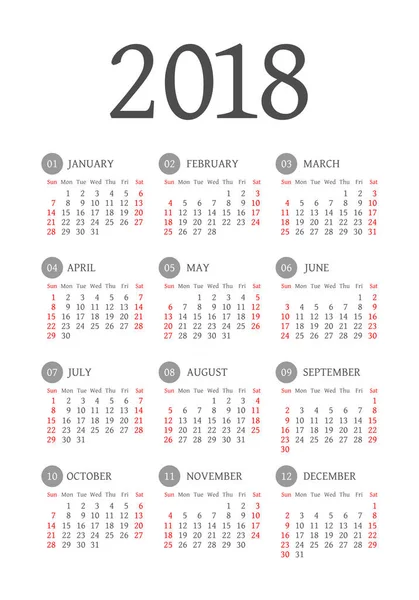 Wektor kieszeni 2018 rok kalendarzowy — Wektor stockowy