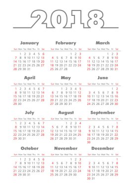 Vektör cep 2018 yılı takvimi