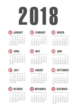 Vektör cep 2018 yılı takvimi