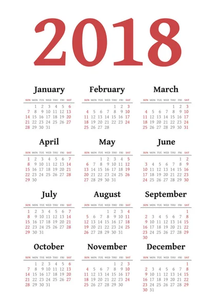 Wektor kieszeni 2018 rok kalendarzowy — Wektor stockowy