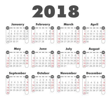 Vektör basit 2018 yılı takvimi