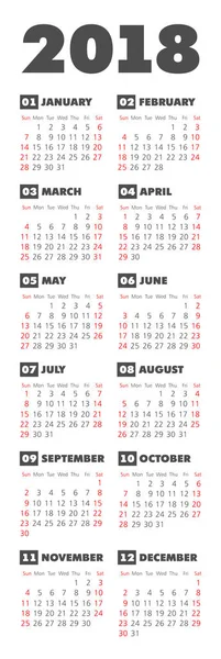 Vector bolsillo 2018 año calendario — Archivo Imágenes Vectoriales