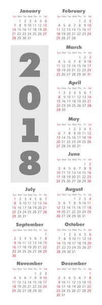 Tasca vettoriale 2018 calendario anno — Vettoriale Stock