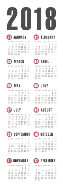 Vector bolsillo 2018 año calendario — Archivo Imágenes Vectoriales