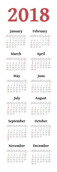 Poche vectorielle 2018 année calendrier — Image vectorielle