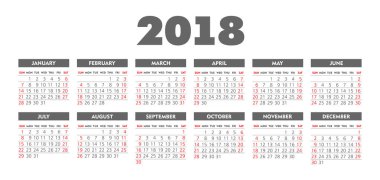 Vektör basit 2018 yılı takvimi