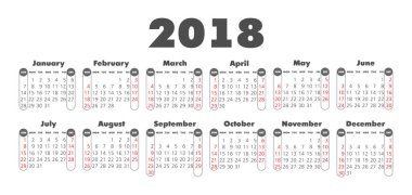 Vektör basit 2018 yılı takvimi