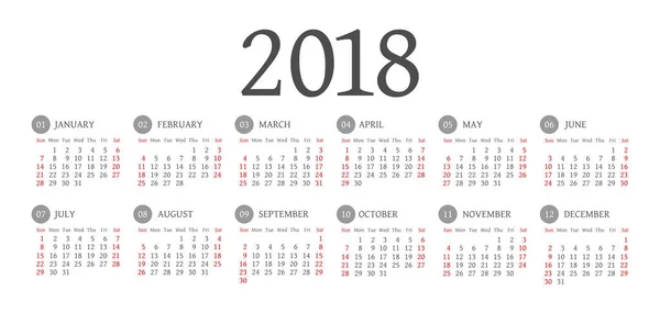 Vector Simple 2018 año calendario — Archivo Imágenes Vectoriales