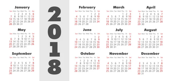 Векторный простой календарь 2018 года — стоковый вектор