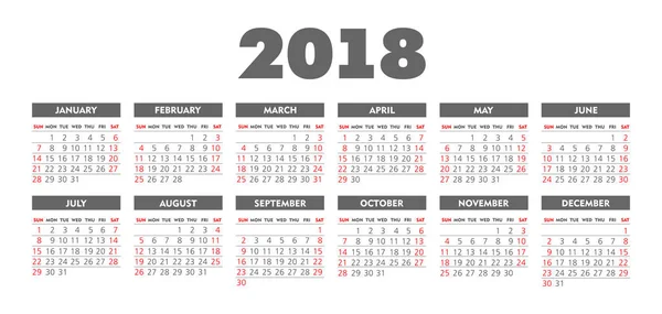 Vektor egyszerű 2018 éves naptár — Stock Vector