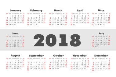 Vektör basit 2018 yılı takvimi