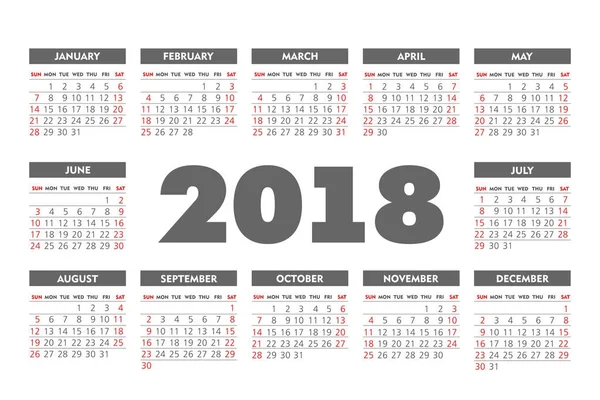 Vector Simple 2018 año calendario — Vector de stock