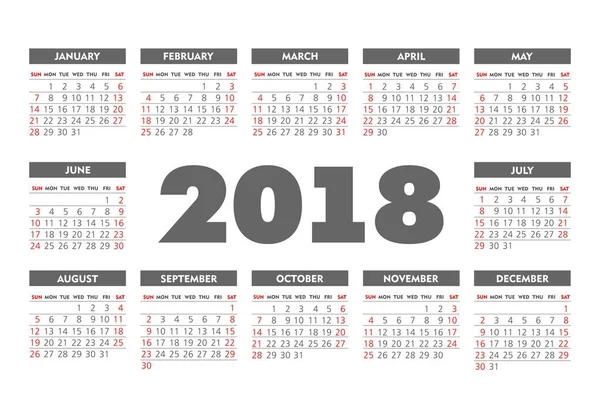 Vektor einfach 2018 Jahr Kalender — Stockvektor