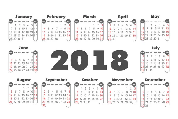 Vector Simple 2018 année calendrier — Image vectorielle