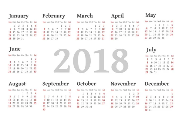 Vektör basit 2018 yılı takvimi