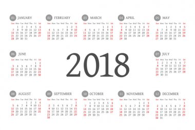 Vektör basit 2018 yılı takvimi