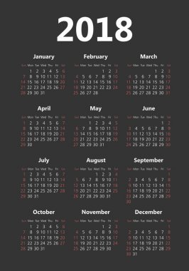 Vektör cep 2018 yıl koyu arka planı takvim