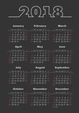 Vektör cep 2018 yıl koyu arka planı takvim