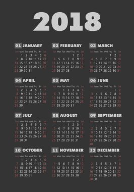 Vektör cep 2018 yıl koyu arka planı takvim