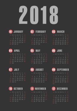 Vektör cep 2018 yıl koyu arka planı takvim