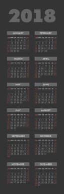 Vektör basit 2018 yıl koyu arka planı takvim