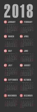 Vektör basit 2018 yıl koyu arka planı takvim