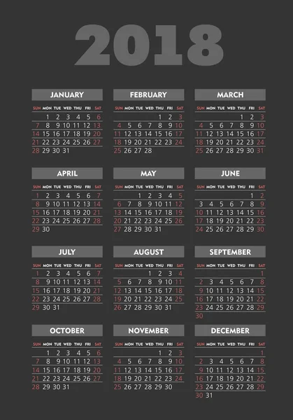 Wektor kieszeni 2018 roku ciemne tło kalendarza — Wektor stockowy