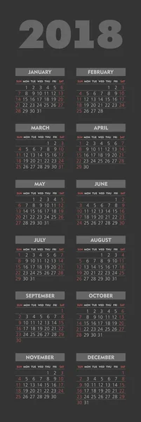 Вектор Простий 2018 рік календар темного фону — стоковий вектор