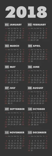 Vektor egyszerű 2018 éves sötét háttér naptár — Stock Vector