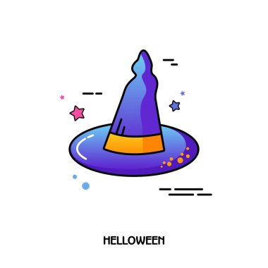 Cadı şapka vektör simgesi. Cadılar Bayramı etiket