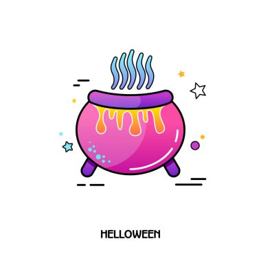 Cadı kazanı vektör simgesi. Cadılar Bayramı etiket