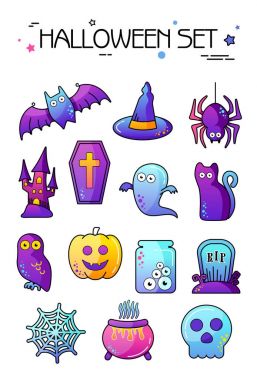 Cadılar Bayramı simgeler kümesi. Vektör etiket