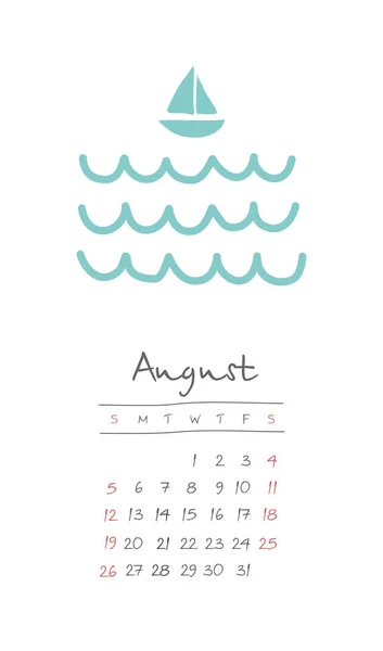 Calendario 2018 meses agosto. La semana comienza el domingo — Archivo Imágenes Vectoriales