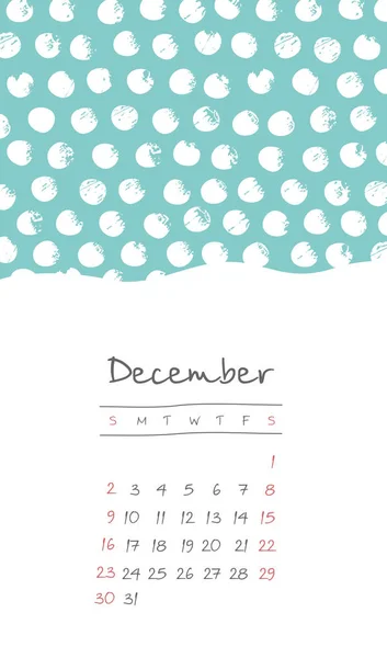 Calendario 2018 mesi dicembre. La settimana inizia domenica — Vettoriale Stock