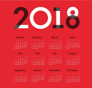 Takvim 2018 yıl. Pazar hafta başlıyor