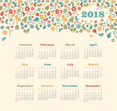 Takvim 2018 yıl. Pazar hafta başlıyor