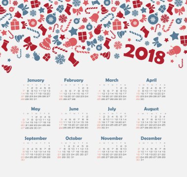 Takvim 2018 yıl. Pazar hafta başlıyor