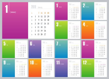 Takvim 2018 yıl. Pazar hafta başlıyor