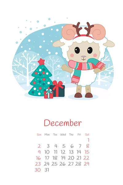 Calendar 2018 months December with sheep — Stock Vector