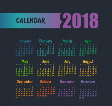 Takvim 2018 yıl. Pazar hafta başlıyor