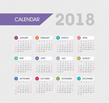 Takvim 2018 yıl. Pazar hafta başlıyor