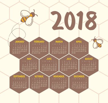 Arılar ve petek ile 2018 yıl takvimi