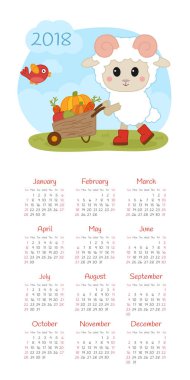 Takvim 2018 yıl. Pazar hafta başlıyor