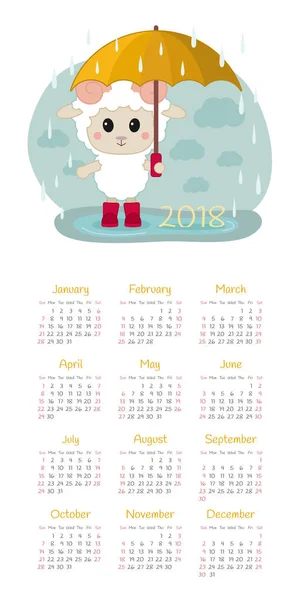 Calendario 2018 anno. Settimana a partire da Domenica — Vettoriale Stock